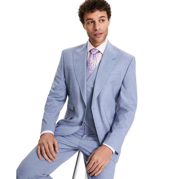 Tayion Mens Classic fit Suit Jacket Blazer 44 LONG Light Blue Solid
